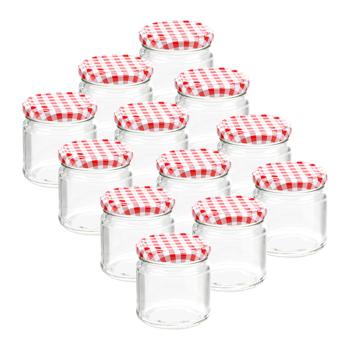12er-Set Einmachgläser mit Schraubdeckel - Sturzgläser 315ml mit klassischem Karo-Muster - Luftdichter Verschluss - Ideal zum Einwecken & Konservieren