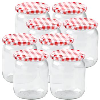 8er Set Einmachgläser - 540ml mit Schraubdeckel (Karo-Muster) - Praktische Sturzgläser ideal zum Einkochen von Marmelade & als Vorratsglas