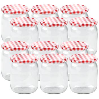 12er Set Einmachgläser - 540ml mit Schraubdeckel (Karo-Muster) - Praktische Sturzgläser ideal zum Einkochen von Marmelade & als Vorratsglas