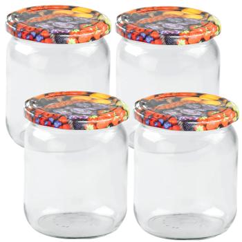 Preview: 4er Set Einmachgläser - 540ml mit Schraubdeckel (Früchte-Muster) - Praktische Sturzgläser ideal zum Einkochen von Marmelade & als Vorratsglas