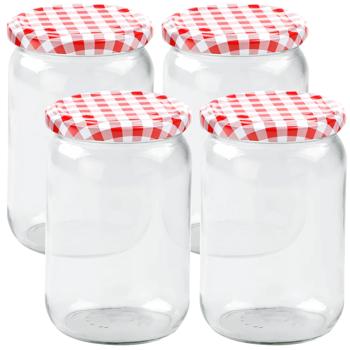 Preview: 4er Set Einmachgläser - 720ml mit Schraubdeckel (Karo-Muster) - Praktische Sturzgläser ideal zum Einkochen von Marmelade & als Vorratsglas