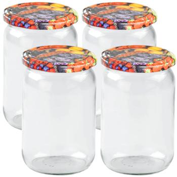 4er Set Einmachgläser - 720ml mit Schraubdeckel (Früchte-Muster) - Praktische Sturzgläser ideal zum Einkochen von Marmelade & als Vorratsglas