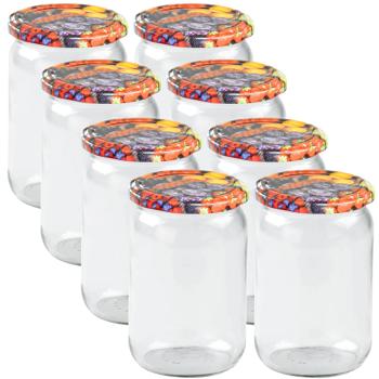 8er Set Einmachgläser - 720ml mit Schraubdeckel (Früchte-Muster) - Praktische Sturzgläser ideal zum Einkochen von Marmelade & als Vorratsglas