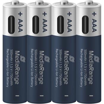 USB-C Li-Ion AAA Akkus: 1,5V, 500mAh, 4er-Pack wiederaufladbar & hohe Kapazität, Schnelles Laden, lange Laufzeit für Haushalt & Technik