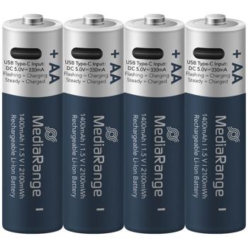 USB-C Li-Ion AA Akkus: 1,5V, 1400mAh, 4er-Pack wiederaufladbar & hohe Kapazität, Schnelles Laden, lange Laufzeit für Haushalt & Technik