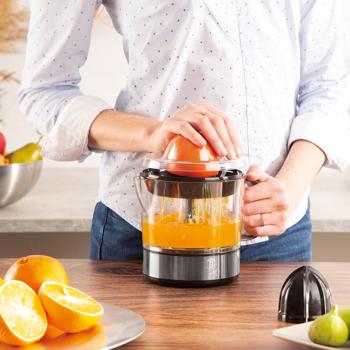 Preview: Zitruspresse elektrisch, 40W, 700ml, Schwarz-Silber: Perfekt für Orangensaft, Zitronensaft, Limettensaft, Leistungsstark und schnelle Reinigung