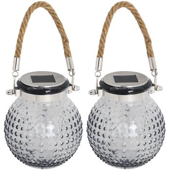 Preview: 2er-Set Stimmungsvolle Glaskugel LED Solarleuchte mit Jute-Kordel:  Für Garten, Balkon & Terrasse, dekorativ & warmes Licht