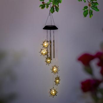 Preview: Solar Windspiel Sonne mit LED-Beleuchtung & Klang: Für entspannende Atmosphäre auf Garten, Balkon und Terrasse