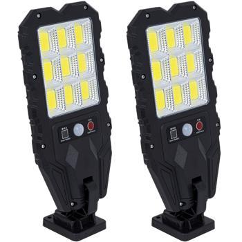 2er-Set Solar-Aussen-Wandstrahler mit Bewegungsmelder & Fernbedienung, 108 SMD LEDs, IP65, superhelle, wetterfeste Aussenbeleuchtung für Einfahrt, Hof & Garten