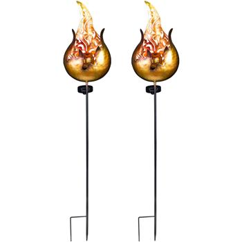 2er-Set Solar-Feuer-Gartenstecker, 92cm: Gartendeko Fackel - Stimmungsvolle Beleuchtung - Zauberhaftes Licht für Garten & Beet