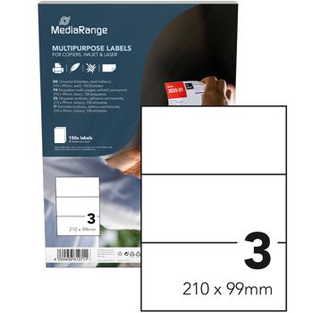 Universal-Klebe-Etiketten - stark haftend, selbst bedruckbar für alle gängigen Drucker - 210x99mm, 50 Blatt / 150 Etiketten, weiss - schnelltrocknend