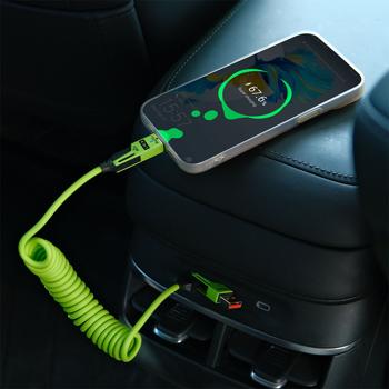 Preview: 4in1 Spiralladekabel 65W, USB-C auf USB-C mit Adaptern für USB-A & Lightning - Multi Ladekabel für alle Smartphones und Laptops