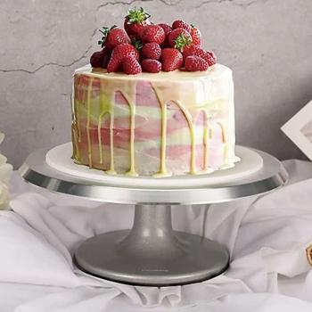 Preview: Edler drehbarer Tortenständer Aluminium mit Fuss, Ø 31 cm, stabil & hochwertig, perfekte Tortendekoration & Präsentation, für Bäcker & Hobbykonditoren