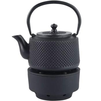 Preview: Elegante Teekanne mit Rechaud aus Gusseisen, schwarz: für langanhaltende Wärme & stilvollen Teegenuss