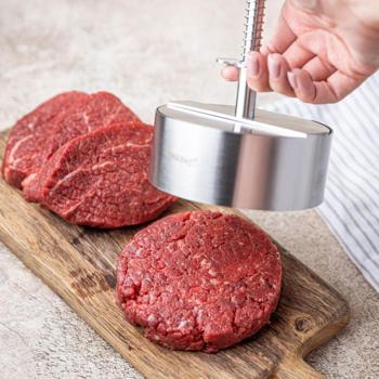 Preview: Edelstahl Hamburgerpresse (Profi, Ø 11,4 cm): Burger-Former für Grill & BBQ - Gleichmässige Patties, einfache Reinigung