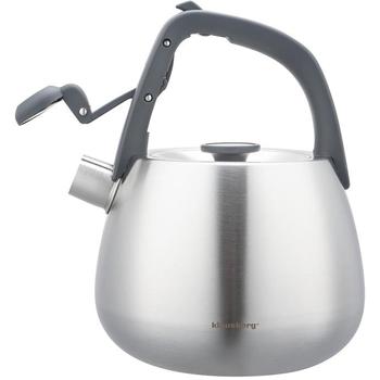 Preview: Klassischer Edelstahl-Wasserkessel mit schwarzen Griffen, 2,5 l, für alle Herdarten inklusive Induktion, hochwertig & elegant