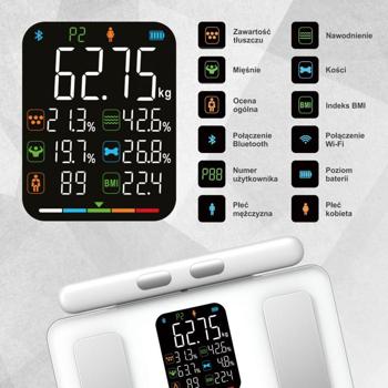 Preview: Profi Personenwaage mit Handsensoren & digitalem Farbdisplay, weiss: umfangreiche Körperanalyse für Gesundheit & Fitness, präzise Messungen