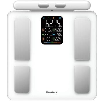 Preview: Profi Personenwaage mit Handsensoren & digitalem Farbdisplay, weiss: umfangreiche Körperanalyse für Gesundheit & Fitness, präzise Messungen