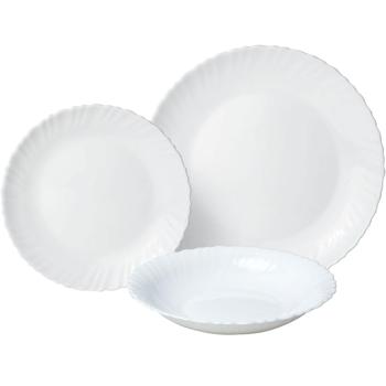 Preview: Edles 18-teiliges Geschirr-Set aus Glas, weiss, wellenförmiger Rand: Hochwertig, stilvoll und zeitlos