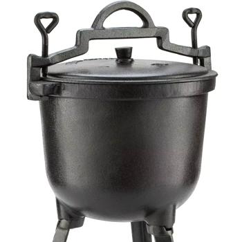 Preview: Gusseisen Camping-Kochtopf (8L): Lagerfeuertopf, schwarz, Deckel für schnelles Dampfkochen - Robust, vielseitig, für die Outdoor-Küche