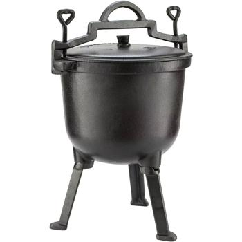 Preview: Gusseisen Camping-Kochtopf (8L): Lagerfeuertopf, schwarz, Deckel für schnelles Dampfkochen - Robust, vielseitig, für die Outdoor-Küche