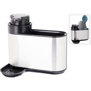 Preview: Eleganter Edelstahl Seifen- & Spülmittelspender mit Halterung - platzsparende Lösung für eine ordentliche & funktionale Küche