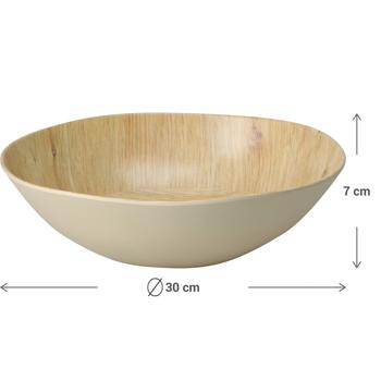 Preview: Bruchfeste Melamin-Schale in Holzoptik-Design, 30 x 7,2 cm - Leichte Schale für Snacks, Obst, Müsli, Salat u.v.m. Ideal für Camping, Picknick & Alltag