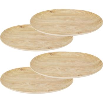 4er-Set Stilvoller Melaminteller in Holzoptik-Design, 26 cm – Perfekt für Camping, Picknick und Zuhause – bruchfest, robust und leicht