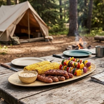 Preview: Ovale Servierplatte aus Melamin in Holzoptik-Design, 43 x 20 x 1,6 cm – Perfekt für Camping, Picknick und Zuhause – bruchfest, robust und leicht