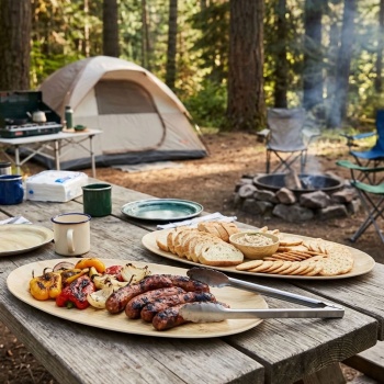 2er-Set Ovale Servierplatte aus Melamin in Holzoptik-Design, 43 x 20 x 1,6 cm – Perfekt für Camping, Picknick und Zuhause – bruchfest, robust und leicht
