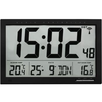 Preview: Moderne XL-Digitaluhr mit Aussen-/Innentemperatur & grossem Display, präzise, modern & gut ablesbar, für Haus, Büro und Küche