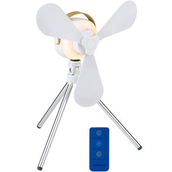 Akku Tischventilator mit LED-Beleuchtung, weiss: Kompakt, leise & tragbar – Ideal für Schreibtisch, Camping