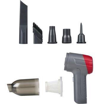 Preview: 2-in-1 Akku Autostaubsauger: Leistungsstarker Mini Handsauger, 12000Pa Saug- & Blasfunktion, USB-C, 5 Düsen, kabellos & kompakt