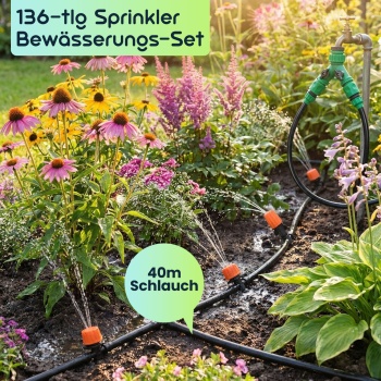 Preview: 136-tlg Sprinkler Bewässerungs-Set 40m: Zuschneidbar, effizient & wassersparend – Automatische Pflanzenbewasserung fur Garten & Beet