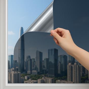 Preview: 8er-Set Sichtschutzfolie silber-matt, 60 x 200 cm - selbstklebende Spiegelfolie mit UV-Schutz - hitzereduzierend & ideal für Fenster, Büro & Wohnräume