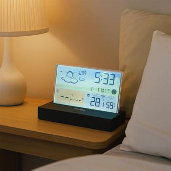 Preview: Moderne Funk-Wetterstation farbig: Rahmenloses LCD-Display für präzise Wetterprognose & Hygrometer – Mit Aussensensor