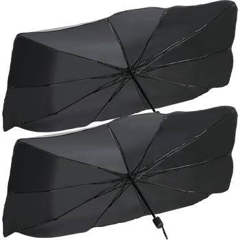 Preview: 2er-Set Wärmeisolierender Sonnenschutz Windschutzscheibe 145x79cm: UV50+ Schutz – Hält Auto kühl, schützt Innenraum & Armaturen effektiv