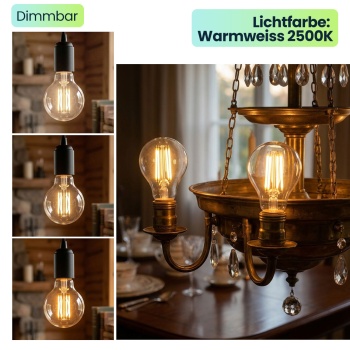 Preview: LED Filament Lampe G45 E27 4W 400lm Warmweiss 2500K Vintage Glühbirne Retro Glühlampe Dimmbar Warmes Licht Kugelform Edison Tropfenlampe