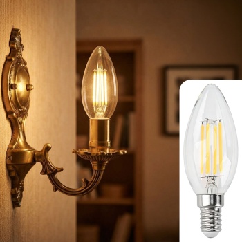 LED Filament Kerzenlampe C35 E14 4W 400lm Warmweiss 2500K Vintage Glühbirne Retro Glühlampe Warmes Licht Windlicht Kerzenform