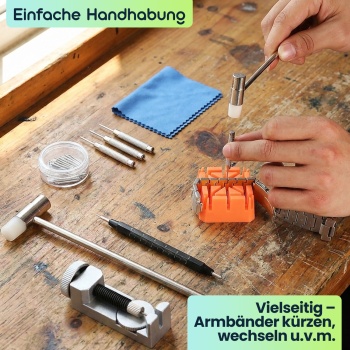 Preview: Profi Uhrenarmband-Reparaturset 26-tlg. – Armbandkürzer & Werkzeug Set für den Bandwechsel – Uhrenwerkzeug für zu Hause