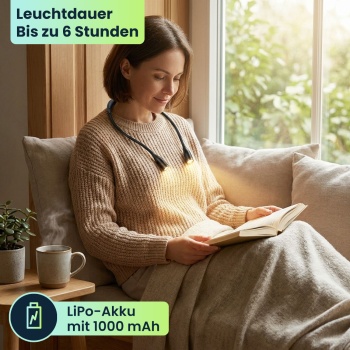 Preview: LED-Leseleuchte zum Umhängen – Dimmbare Akku-Leselampe mit 3 Farbtemperaturen, flexiblen Schwanenhälsen & 6 Stunden Leuchtdauer