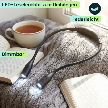 Preview: LED-Leseleuchte zum Umhängen – Dimmbare Akku-Leselampe mit 3 Farbtemperaturen, flexiblen Schwanenhälsen & 6 Stunden Leuchtdauer