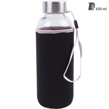 Preview: Stilvolle Glas-Trinkflasche mit Neopren-Hülle, 420 ml: Hält Getränke länger kühl/warm, robust, leicht & umweltfreundlich für den Alltag