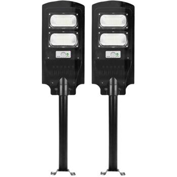 Preview: 2er-Set LED Solar Strassenleuchte mit Lichtsensor & Fernbedienung, 100 Watt, IP65, wetterfeste Aussenbeleuchtung für Einfahrt, Hof & Garten