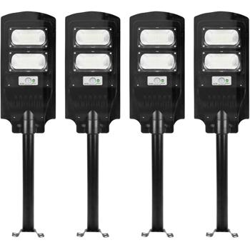 Preview: 4er-Set LED Solar Strassenleuchte mit Lichtsensor & Fernbedienung, 100 Watt, IP65, wetterfeste Aussenbeleuchtung für Einfahrt, Hof & Garten
