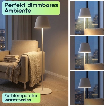Preview: Moderne höhenverstellbare LED-Stehlampe, dimmbar, weiss, 50/90/130 cm- elegantes Stimmungslicht für Wohnzimmer, Schlafzimmer, Büro und Aussenbereich