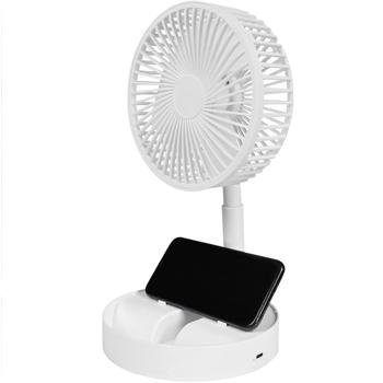 Preview: Mobiler Akku Tischventilator (Weiss) klappbar mit Handyhalterung: Kabellos erfrischen & Smartphone im Blick, ideal für Büro, Zuhause & unterwegs