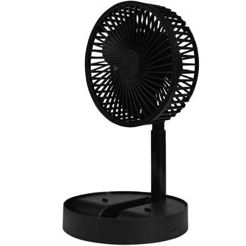 Mobiler Akku Tischventilator (Schwarz) klappbar mit Handyhalterung: Kabellos erfrischen & Smartphone im Blick, ideal für Büro, Zuhause & unterwegs