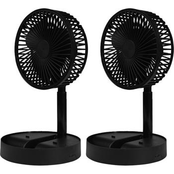 2er-Set Mobiler Akku Tischventilator (Schwarz) klappbar mit Handyhalterung: Kabellos erfrischen & Smartphone im Blick, ideal für Büro, Zuhause