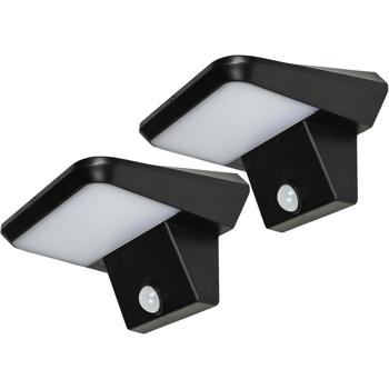 Preview: 2er-Set Solar Aussen-Wandleuchte Schwarz IP44: Mit PIR-Sensor – Ihr kabelloses LED-Licht für Garten & Eingangsbereich clever & sicher